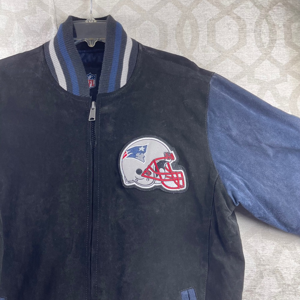NFL G-III New England Patriots Men M Suede Leather Varsity Bomber Jacket Black - Picture 9 of 10